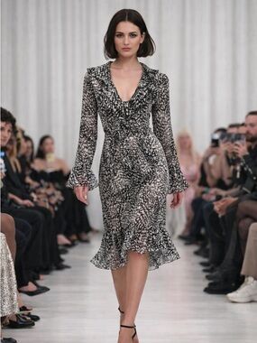 Sheer Ruffle Cover-Up Dress Size M